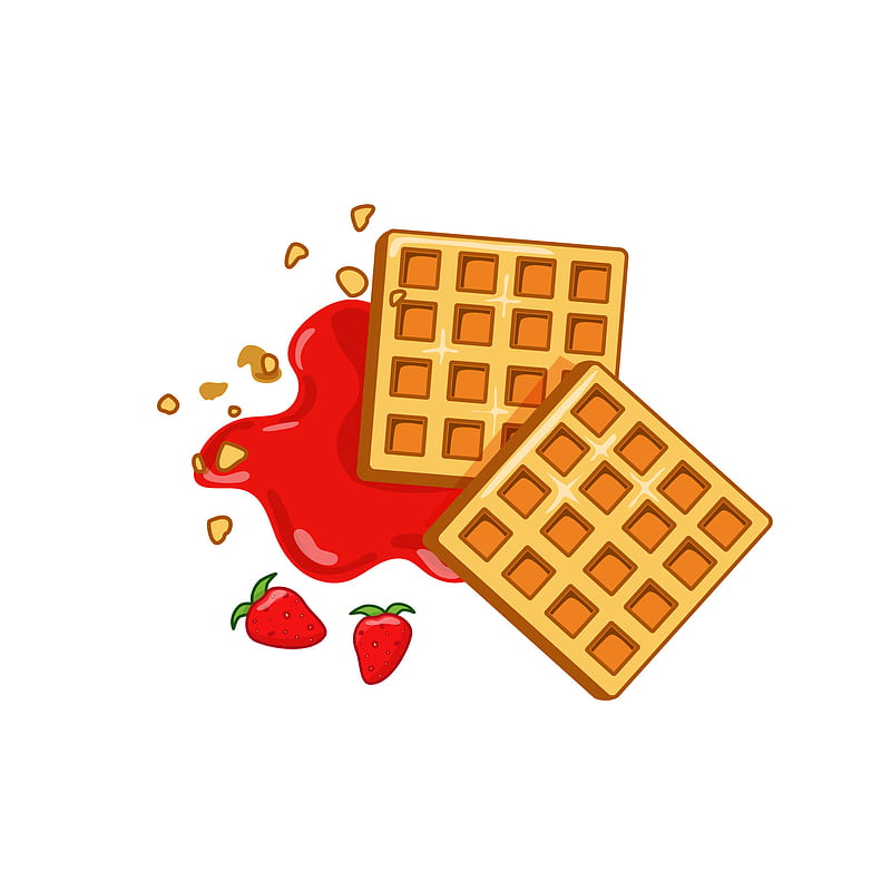 Belgian waffle with strawberry jam. Isolated white background. EPS10 vector illustration. 5483142 Vector Art at Vecteezy, Cartoon Waffles, HD phone wallpaper
