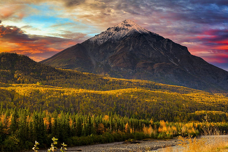 Mountains, Mountain, Alaska, Fall, Forest, Landscape, Nature, USA, HD wallpaper