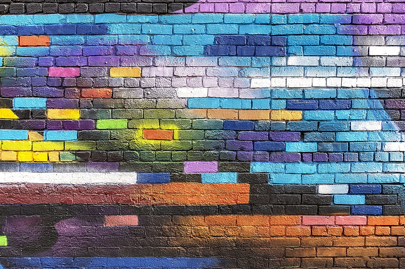 colorful bricks, wall, graffiti, Abstract, HD wallpaper