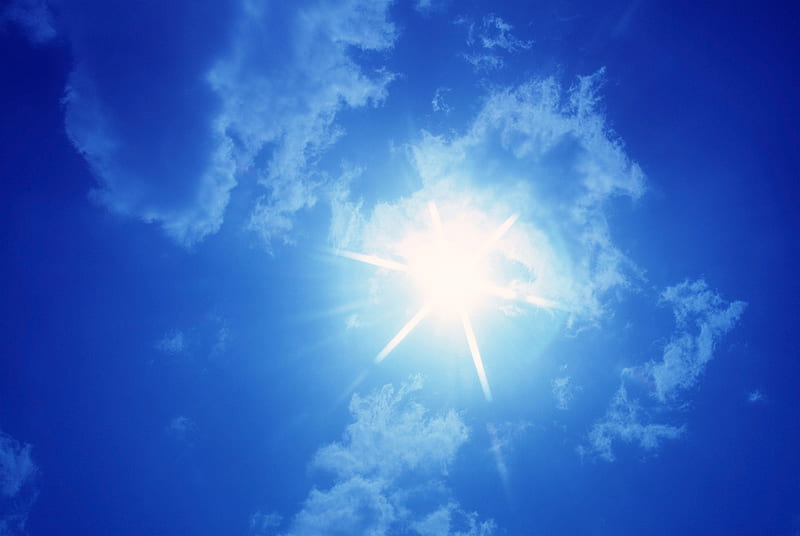 Sun & Sky, sun, sky, blue, brightness, HD wallpaper