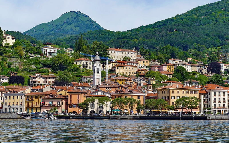 Lake Como, Italy, lake, Italy, town, hills, Como, Menaggio, HD wallpaper