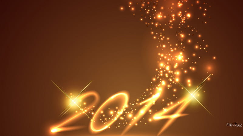 Igniting 2014, fire, gold, New Years, amber, 2014, sparks, celebrate, HD wallpaper
