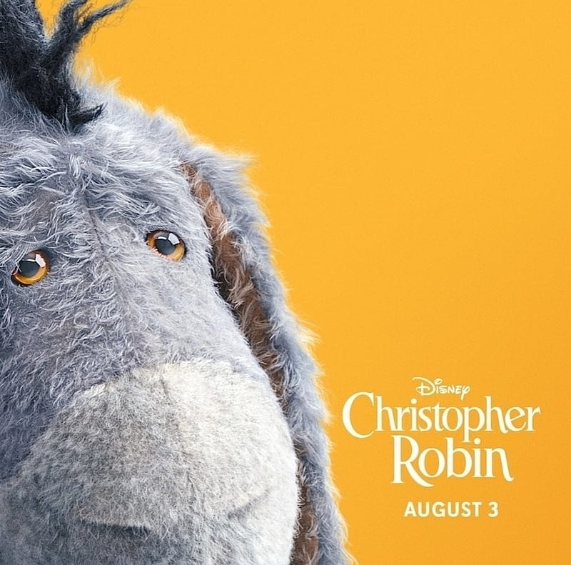 Christopher Robin 2018, poster, donkey, movie, gris, toy, yellow, christopher robin, disney, HD wallpaper