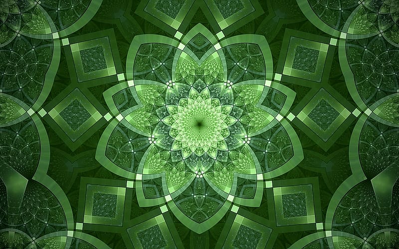 Fractal Rosette, rays, rosette, fractal, green, HD wallpaper