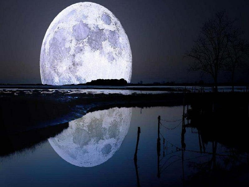 Full Moon Over Waters, lakes, nature, moon, full moon, HD wallpaper