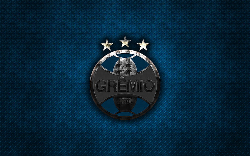 Gremio FC metal logo, creative art, brazilian football club, emblem, blue metal background, Porto Alegre, Brazil, Serie A, football, Gremio Foot-Ball Porto Alegrense, HD wallpaper
