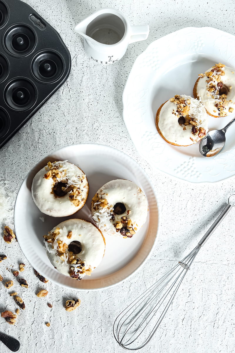 donuts, glaze, nuts, dessert, HD phone wallpaper