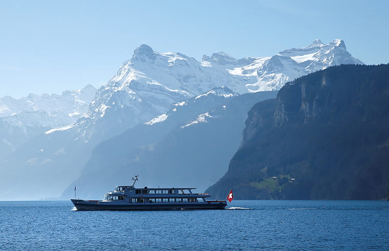 Lake Lucerne, Boat, Brunnen, March 14 2017, Switzerland, HD wallpaper