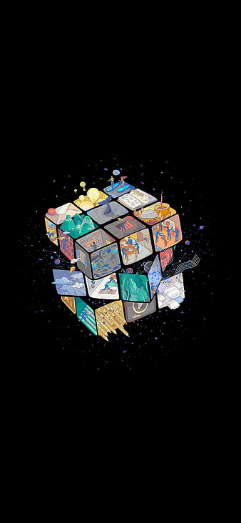 dark, Rubik's Cube, 3D, 3D Abstract, abstract, 3D Blocks, cube, simple background, black background, HD phone wallpaper