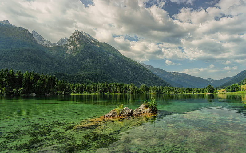Lake Hintersee mountains, austrian nature, summer, Ramsau, Austria, Europe, HD wallpaper