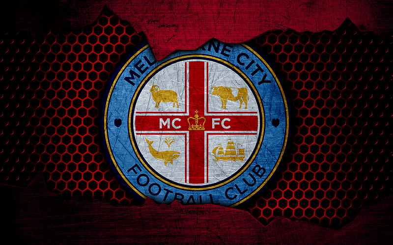 Melbourne City logo, A-League, soccer, football club, Australia, grunge, metal texture, Melbourne City FC, HD wallpaper