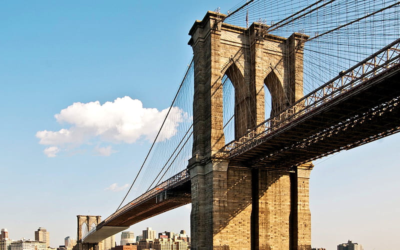 Brooklyn Bridge, New York City, East River, winter, morning, sunrise, New York cityscape, USA, HD wallpaper