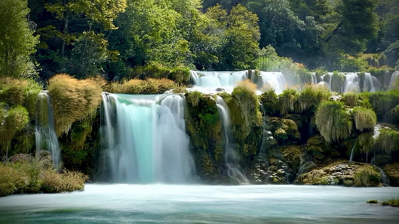 Krka National Park, Croatia, trees, cascades, river, rocks, summer, HD wallpaper
