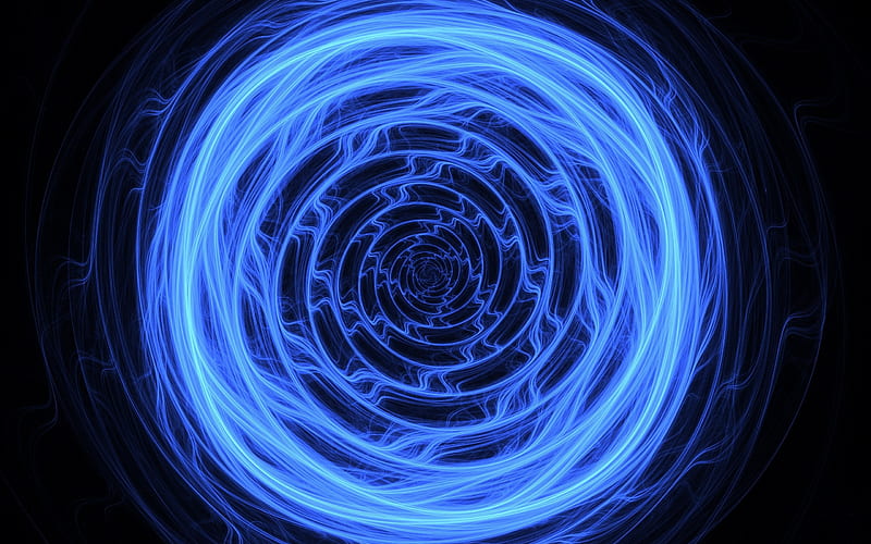 blue neon swirl, black background, blue neon circles, creative swirl background, HD wallpaper