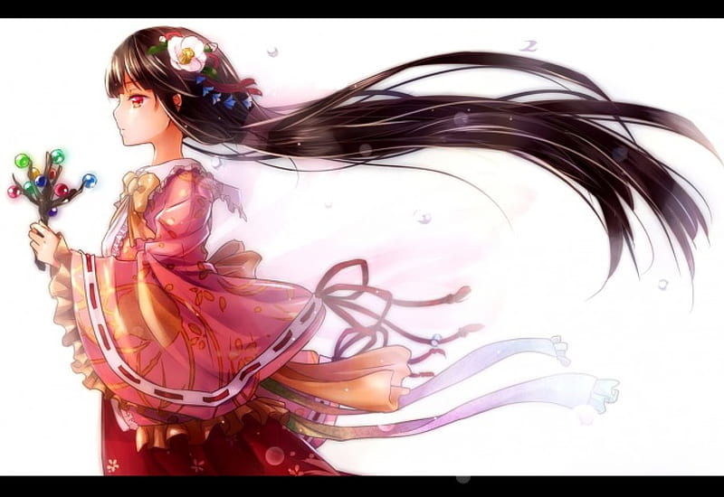 anime girl long hair in the wind