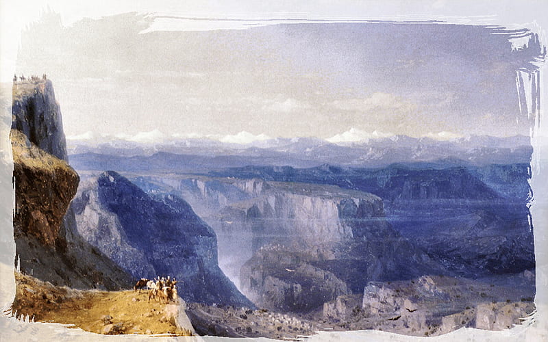 The Caucasus 1, art, aivazovsky, canyon, artwork, mountains, painting, wide screen, scenery, ivan aivazovsky, landscape, blue, HD wallpaper