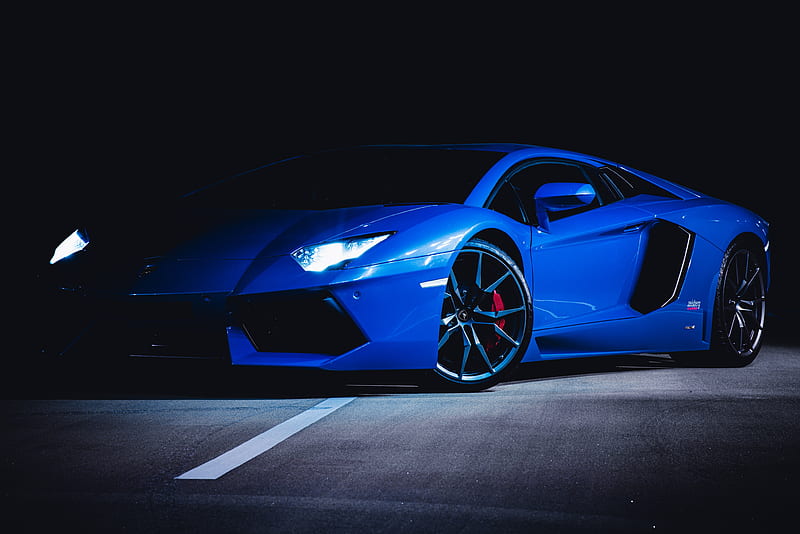 ferrari, car, sportscar, blue, dark, HD wallpaper