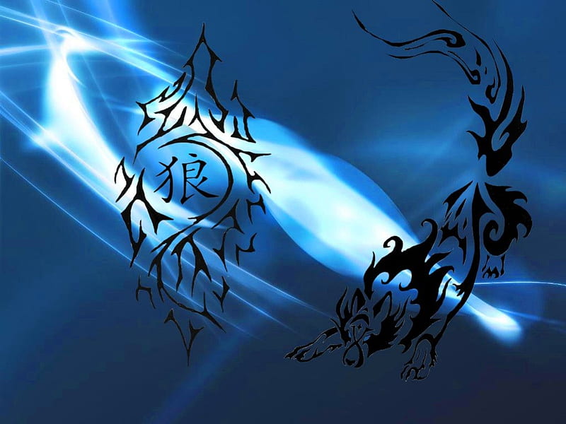 Tribal Wolf, wolf, tribal, symbol, abstract, HD wallpaper