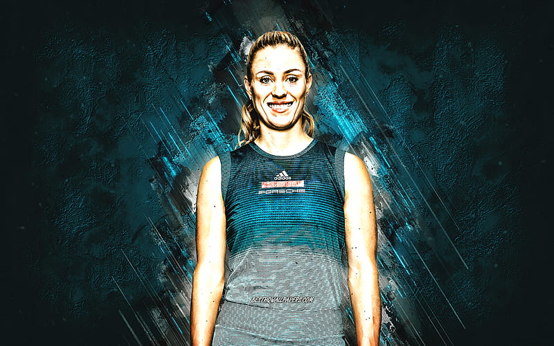 Angelique Kerber, WTA, German tennis player, blue stone background, Angelique Kerber art, tennis, HD wallpaper