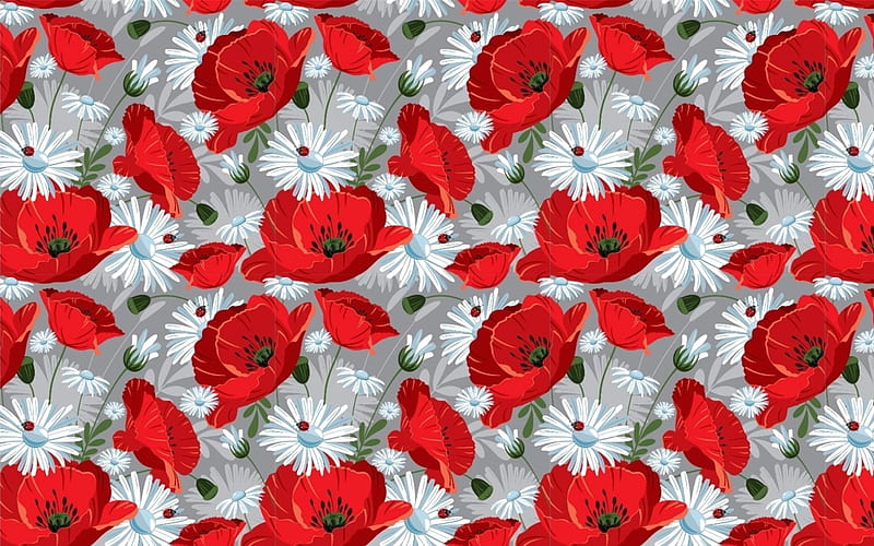 Poppy Pattern, pattern, flowers, vector, poppies, HD wallpaper | Peakpx