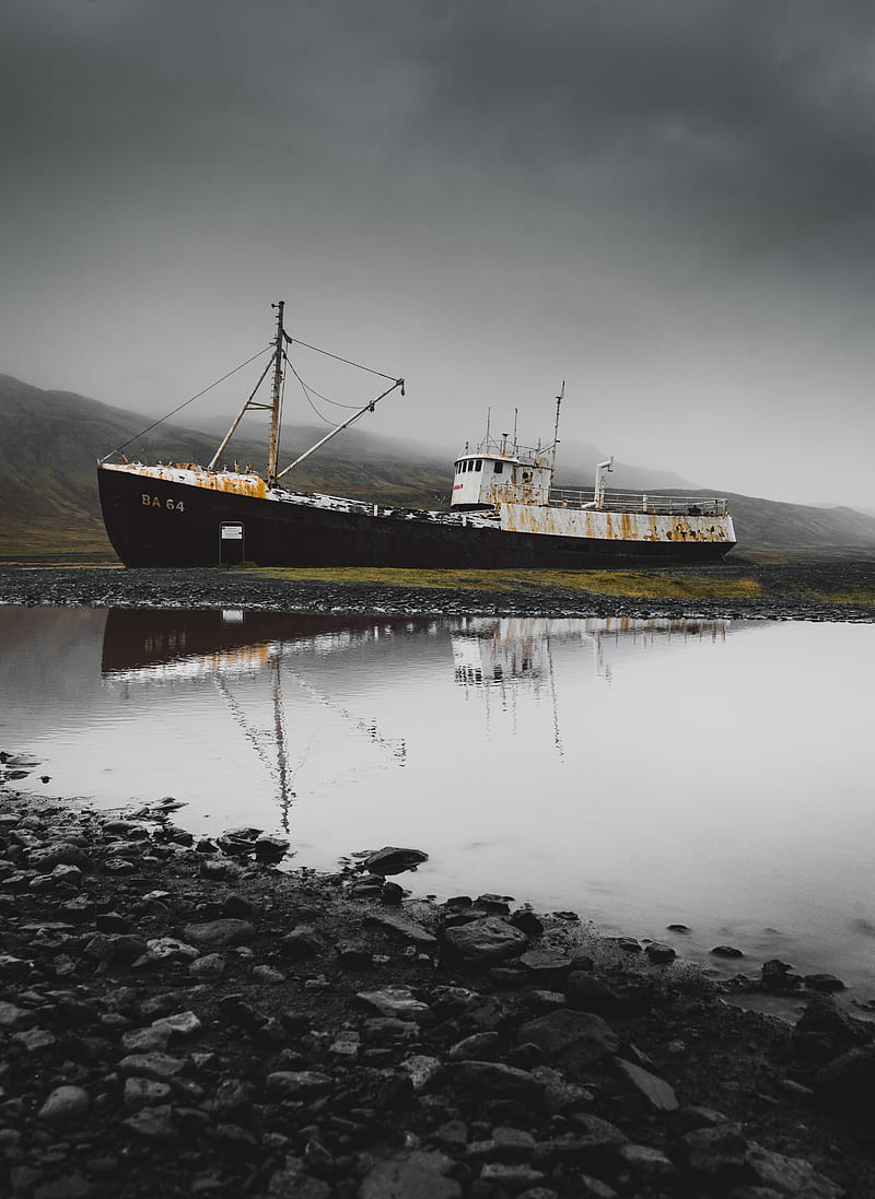 black and white DS 64 cargo ship on field, HD phone wallpaper