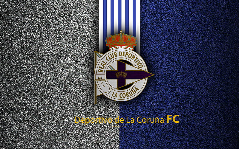Deportivo de La Coruna FC Spanish football club, La Liga, logo, emblem, leather texture, La Coruna, Spain, football, HD wallpaper