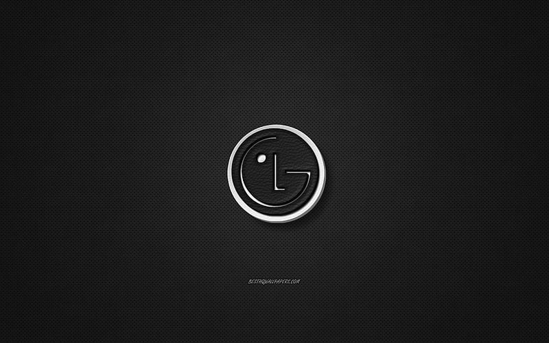 LG leather logo, black leather texture, emblem, LG, creative art, black background, LG logo, HD wallpaper