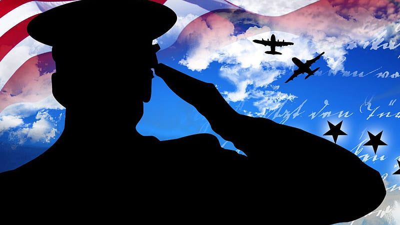 Veterans Day Soldier Salute Stars Planes Sky Background Veterans Day, HD wallpaper