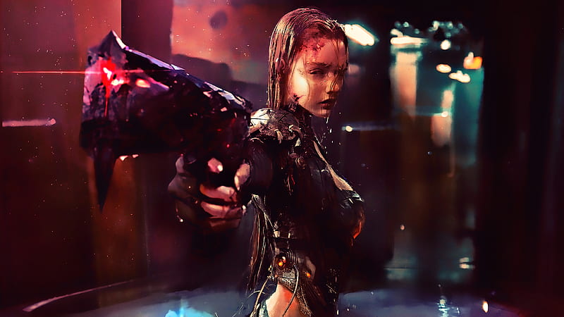 Warrior Girl Cyberpunk Futuristic Artwork, scifi, artist, cyberpunk, artwork, digital-art, HD wallpaper