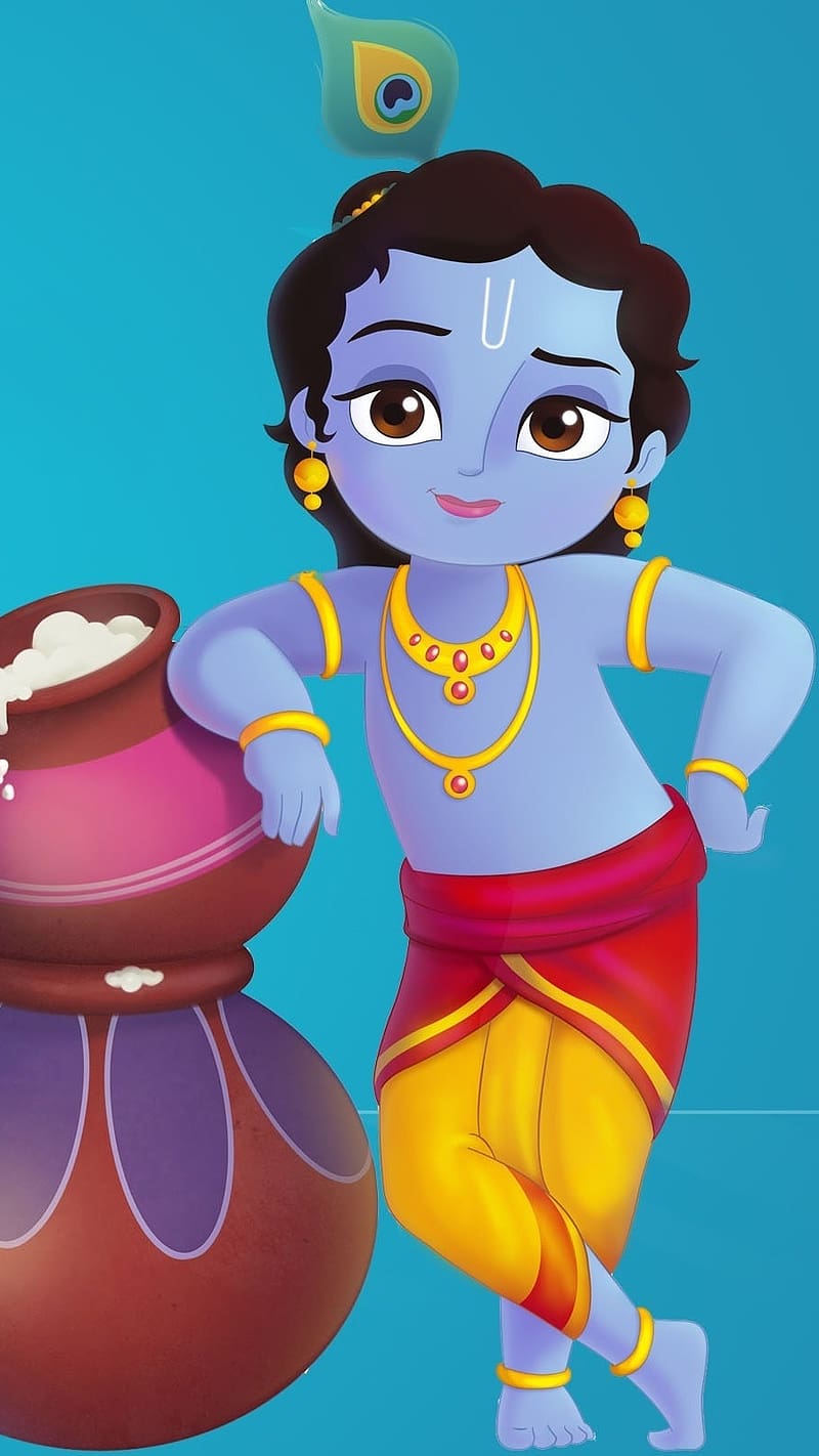 Cute Krishna Pics For, Blue Background, hindu god, bhakti, devotional, HD phone wallpaper