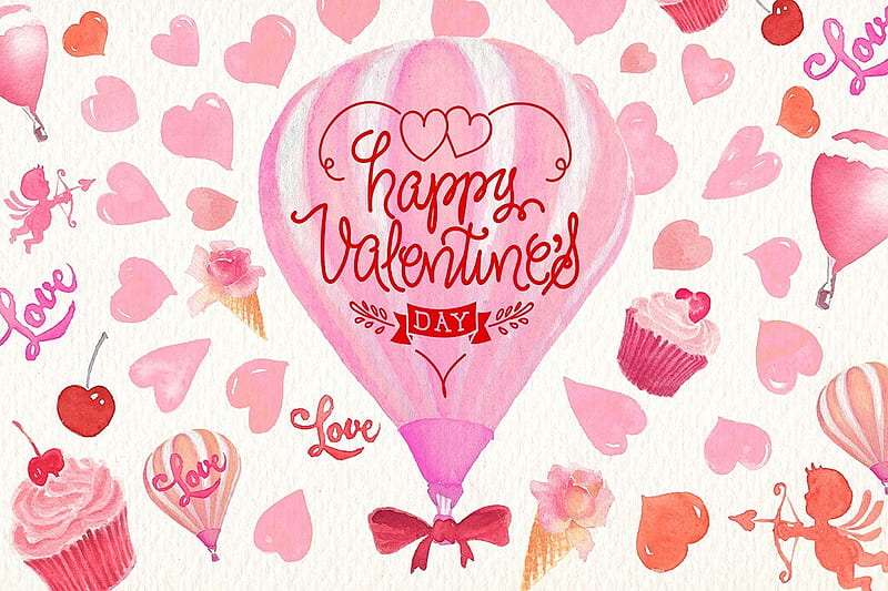 balloon, heart, texture, paper, valentine, pink, white, card, pattern, HD wallpaper