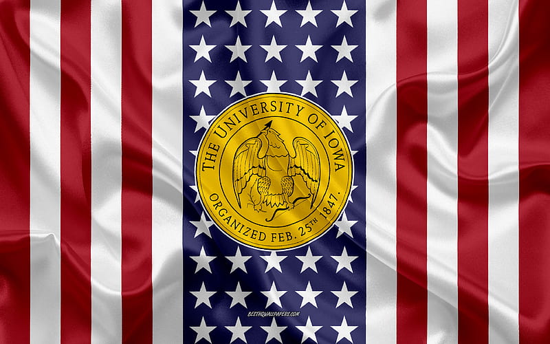 University of Iowa Emblem, American Flag, University of Iowa logo, Iowa City, Iowa, USA, University of Iowa, HD wallpaper