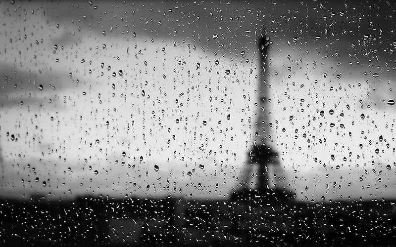 Eiffel Tower Rain Drops, eiffel-tower, monochrome, graphy, drops, HD wallpaper