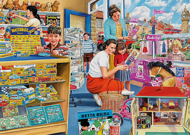 In The Toy Shop, dolls, family, shop, matchbox, toys, dinky, HD wallpaper