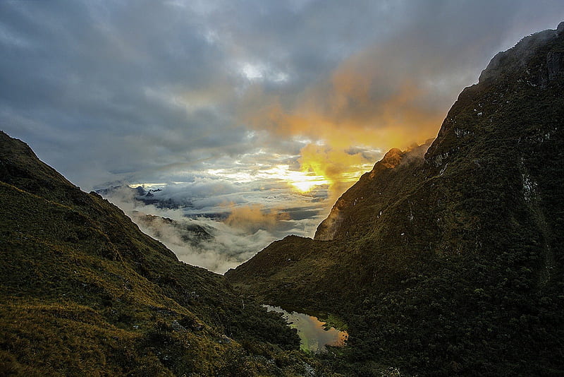 inca trail, mountain, nature, sunset, fun, field, HD wallpaper