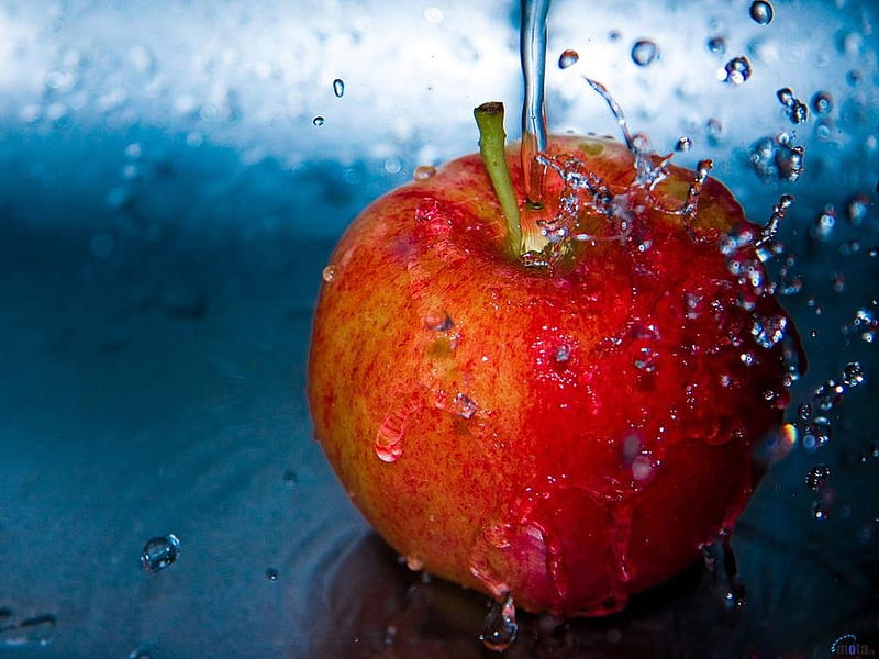 Fresh apple, apple, fruit, water, drop, food, fresh, HD wallpaper