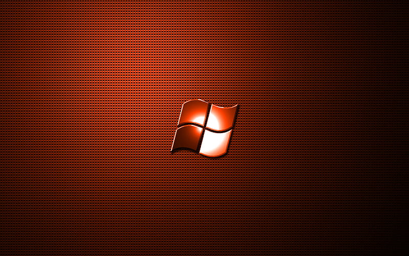 Windows orange logo, artwork, metal grid background, Windows logo, creative, Windows, Windows metal logo, HD wallpaper