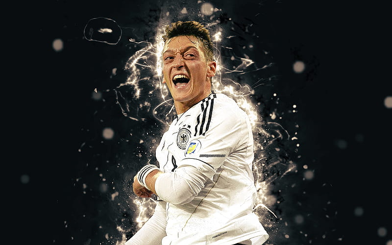 Mesut Ozil, abstract art, Germany National Team, fan art, Ozil, soccer, footballers, neon lights, German football team, HD wallpaper