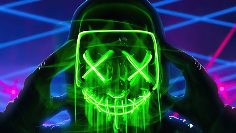 Neon Green Mask Triangle Guy , neon, mask, artist, artwork, digital-art, HD wallpaper