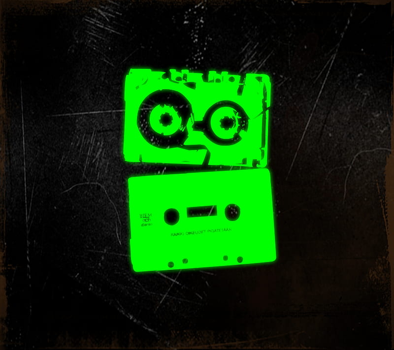 cassette tape, green, neon, old, retro, scratched, HD wallpaper