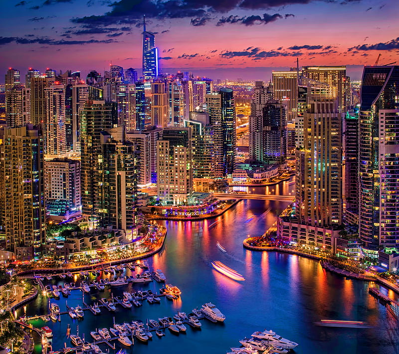 Dubai, boats, buildings, city, harbour, lights, night, HD wallpaper ...