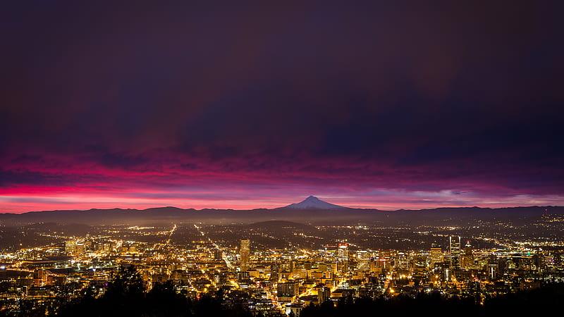 Portland Sunrise, sunrise, nature, city, lights, HD wallpaper