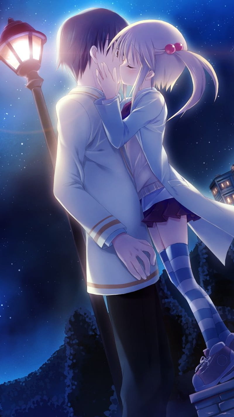 Anime Couple Sweet Love Kiss Wallpaper for iPhone 12 Pro