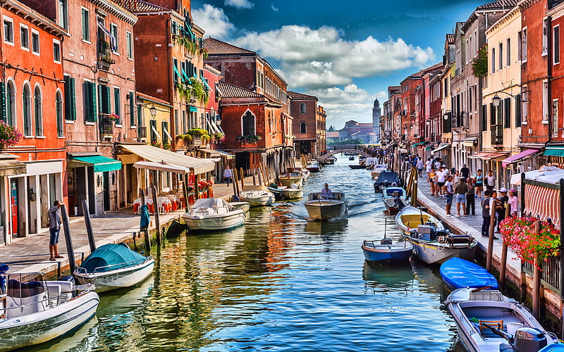 Venice italian cities, venetian canals, boats, summer, Italy, Europe, italian landmarks, HD wallpaper