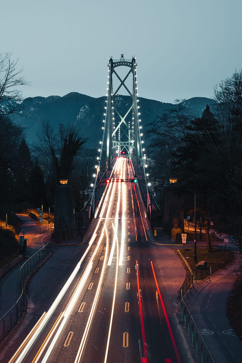 bridge, long exposure, night, lighting, HD phone wallpaper