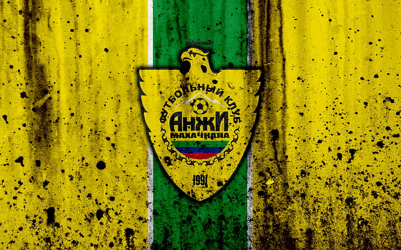 FC Anzhi Makhachkala, grunge, Russian Premier League, art, soccer, football club, Russia, Anzhi, logo, stone texture, Anzhi Makhachkala FC, HD wallpaper