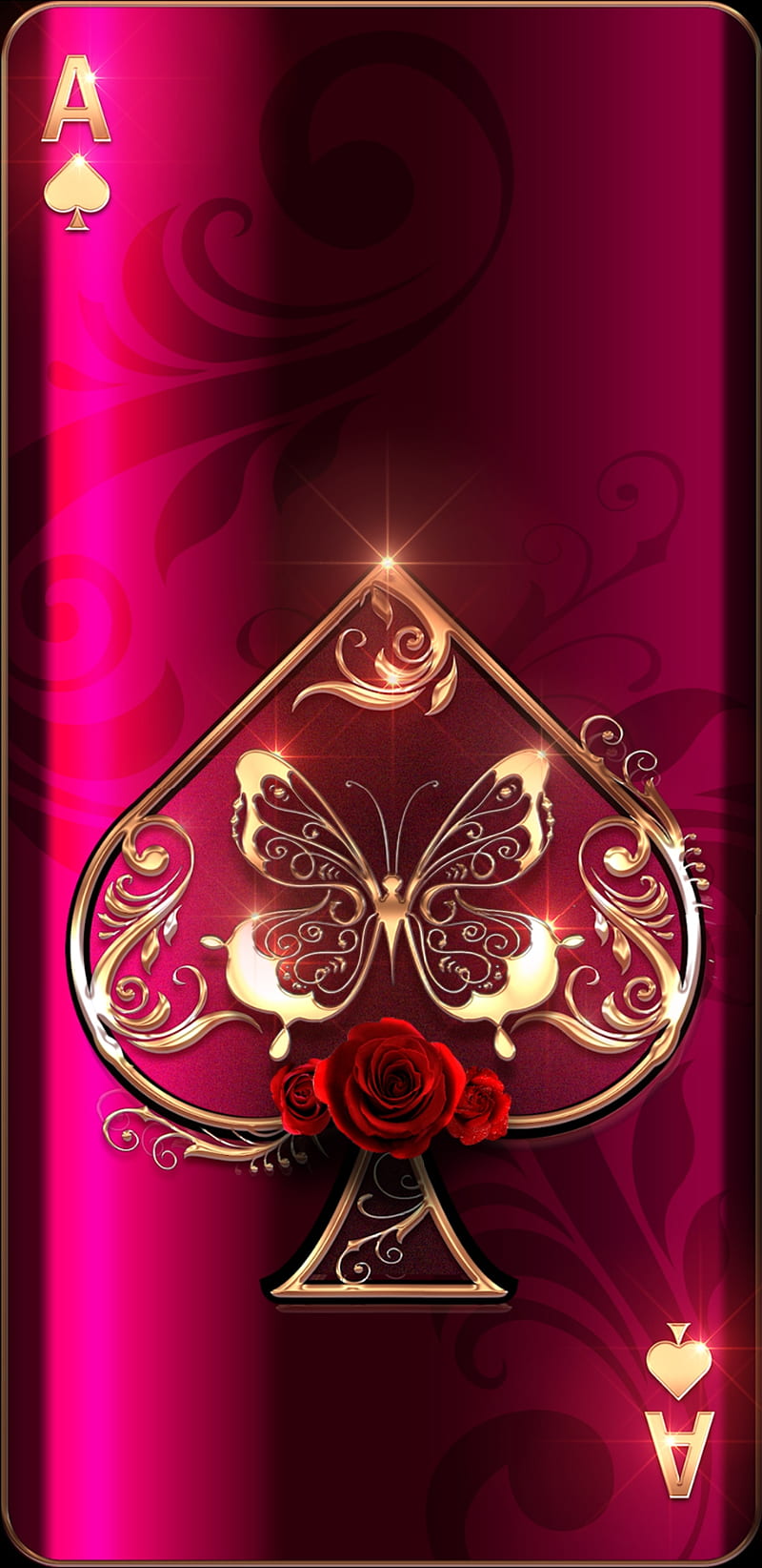 Butterfly Ace, bonito, cards, gold, golden, red, spade, sparkle, HD phone wallpaper