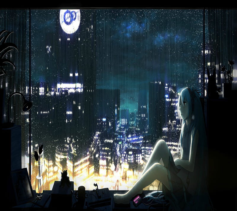 Anime City NightView, city view, hatsune miku, HD wallpaper