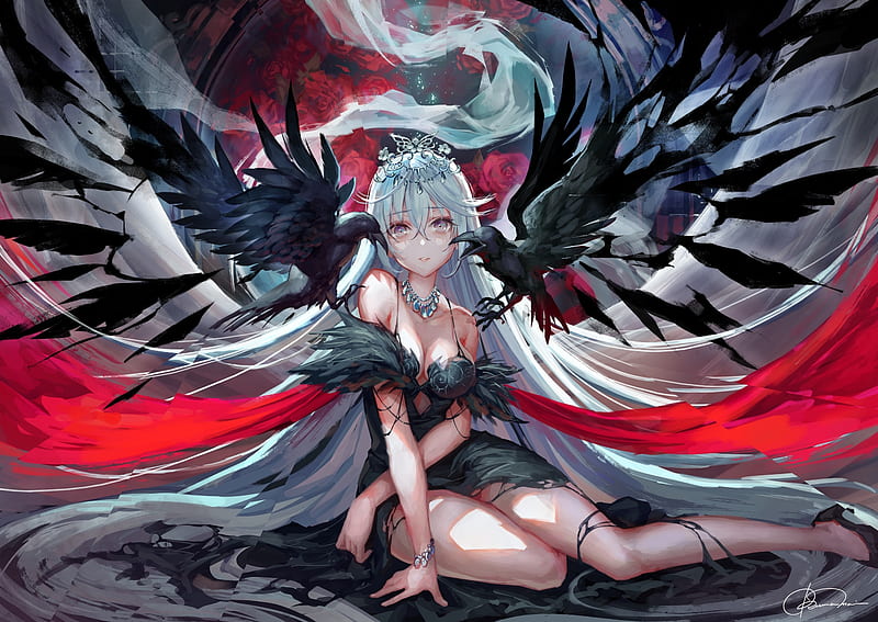 Dark angel, wings, girl, angel, anime, black, manga, tamarashi, red, raven,  bird, HD wallpaper | Peakpx