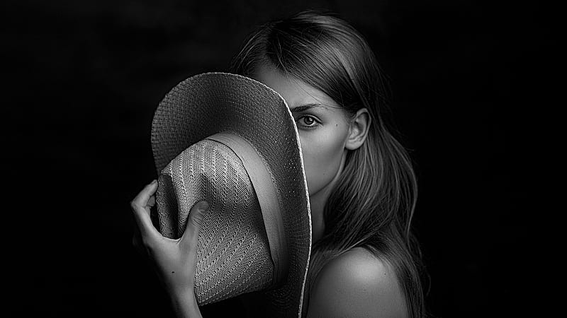 Mysterious Girl, cowgirl, model, woman, monocrome, hat, HD wallpaper